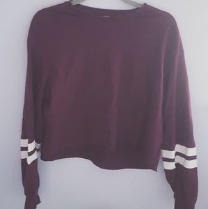 Magenta long sleeve crop tee with striped design
